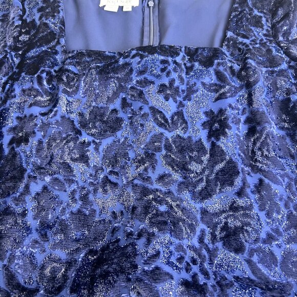 Womens 10 Boho Chic Blue Metallic Flowy Burnt Velvet Narrow Waist Gown Kay Unger - Picture 10 of 13